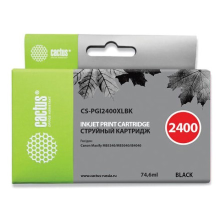 Картридж струйный CACTUS (CS-PGI2400XLВК) для CANON iB4040/MB5040/MB5340, черный, CS-PGI2400XLBK 