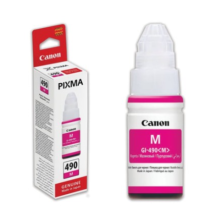 Чернила CANON (GI-490M) для СНПЧ Pixma G1400\G2400\G3400, пурпурные, ресурс 7000 стр., оригинальные, 0665C001 