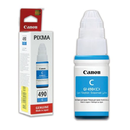 Чернила CANON (GI-490С) для СНПЧ Pixma G1400\G2400\G3400, голубые, ресурс 7000 стр., оригинальные, 0664C001 
