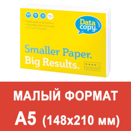 Бумага офисная DATA COPY, МАЛОГО ФОРМАТА (148х210 мм), А5, 80 г/м2, 500 л., марка А+, Германия, белизна 170%, 521839 