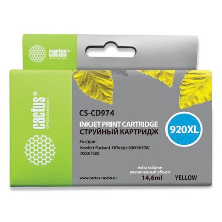 Картридж струйный CACTUS (CS-CD974) для HP Officejet 6000/6500/7000, желтый 