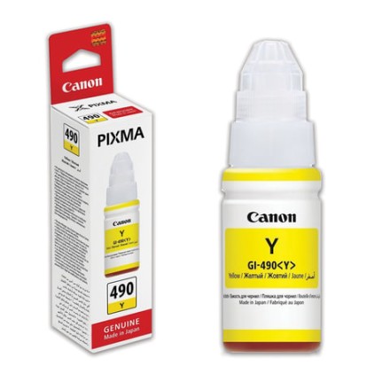 Чернила CANON (GI-490Y) для СНПЧ Pixma G1400\G2400\G3400, желтый, ресурс 7000 стр., оригинальные, 0666C001 
