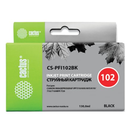 Картридж струйный CACTUS (CS-PFI102BK) для CANON iPF500/510/F600/605/650/700, черный 