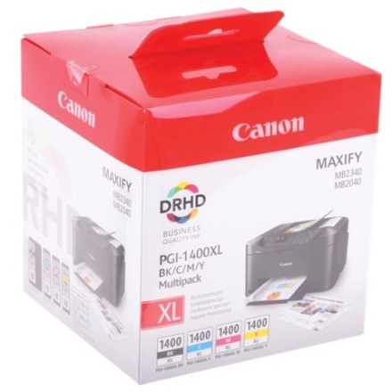 Картридж струйный CANON (PGI-1400XL BK/C/M/Y) МВ2040/МВ2340, КОМПЛЕКТ, оригинальный, 4 цвета, ресурс 1200 страниц, 9185B004 