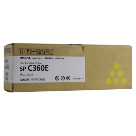 Тонер-картридж лазерный RICOH (SP C360E) SP C360/C361, желтый, оригинальный, ресурс 1500 стр., 408190 