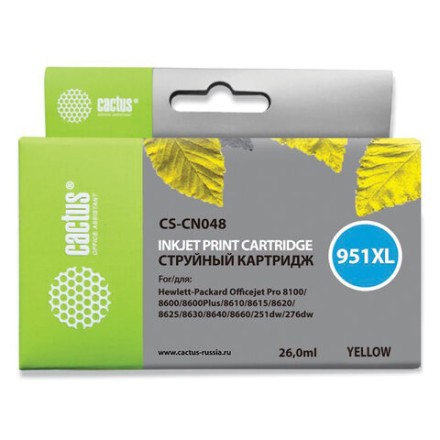 Картридж струйный CACTUS (CS-CN048) для HP OfficeJet 8100/ 8600, желтый 