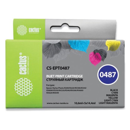 Картридж струйный CACTUS (CS-EPT0487) для EPSON Stylus Photo R200/210/220/230, комплект 6 цветов 