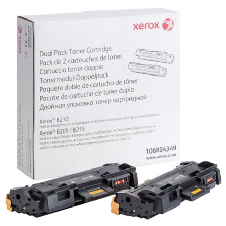 Тонер-картридж XEROX (106R04349) для B205/B210/B215, оригинальный, КОМПЛЕКТ 2 шт., ресурс 2х3000 страниц 