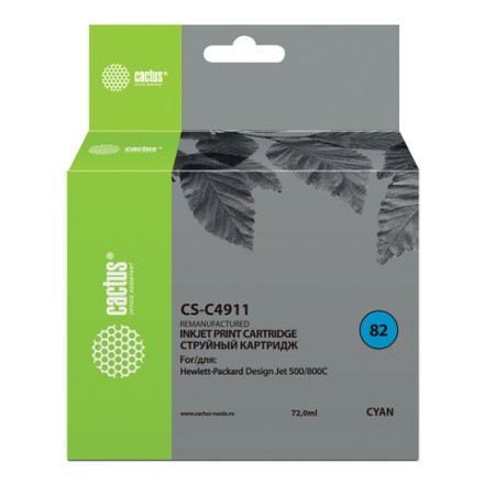 Картридж струйный CACTUS (CS-C4911) для плоттеров HP DesignJet 500/510/800, голубой 