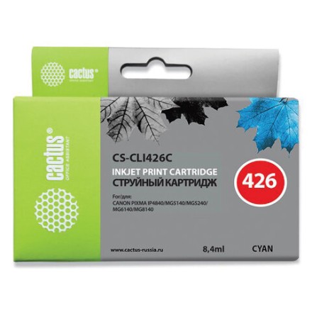 Картридж струйный CACTUS (CS-CLI426C) для CANON Pixma MG5140/MG5240/MG6140/MG8140, голубой 