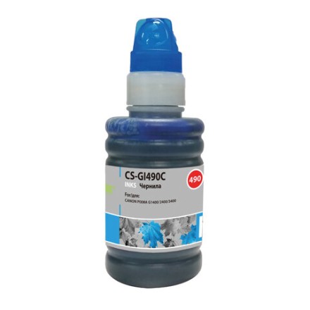 Чернила CACTUS (CS-GI490C) для СНПЧ CANON Pixma G1400/G2400/G3400, голубые, 0,1 л 