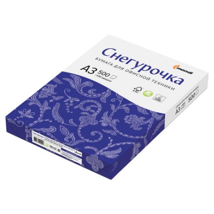 Бумага офисная СНЕГУРОЧКА, БОЛЬШОГО ФОРМАТА (297х420), А3, 80 г/м2, 500 л., марка С, Mondi, белизна 146% 