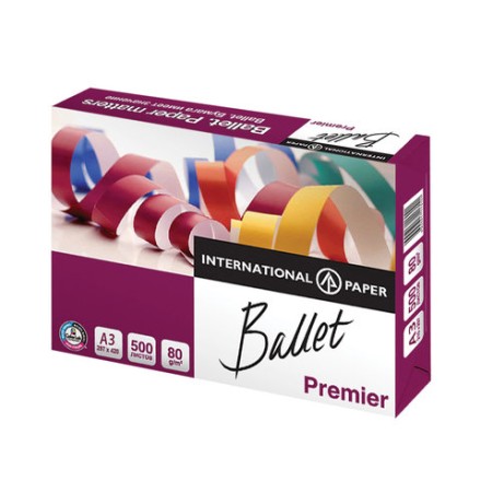 Бумага офисная BALLET PREMIER, БОЛЬШОГО ФОРМАТА (297х420), А3, 80 г/м2, 500 л., марка А, ColorLok, белизна 162% 