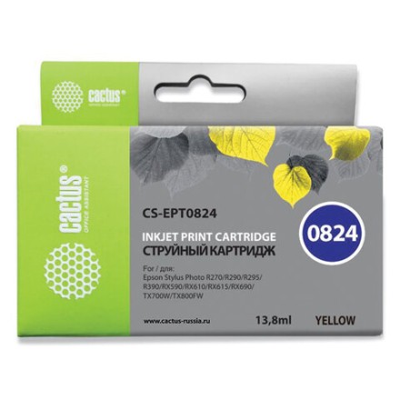 Картридж струйный CACTUS (CS-EPT0824) для EPSON Stylus R270/R390/ RX590, желтый 