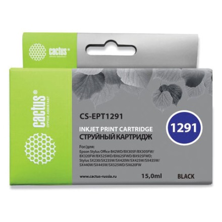 Картридж струйный CACTUS (CS-EPT1291) для EPSON Stylus B42WD/BX305W/BX625WD, черный 