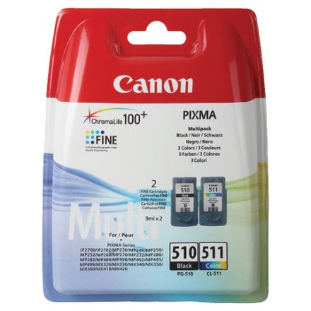Картридж струйный CANON (PG-510/CL-511) PIXMA MP240/250/260/MX320, черный и цветной, 264 страниц, оригинальный, 2970B010 