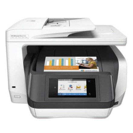 МФУ струйное HP OfficeJet Pro 8730 (принтер, сканер, копир, факс), A4, 2400х600, 24 стр./мин, ДУПЛЕКС, АПД, Wi-Fi, с/к, D9L20A 